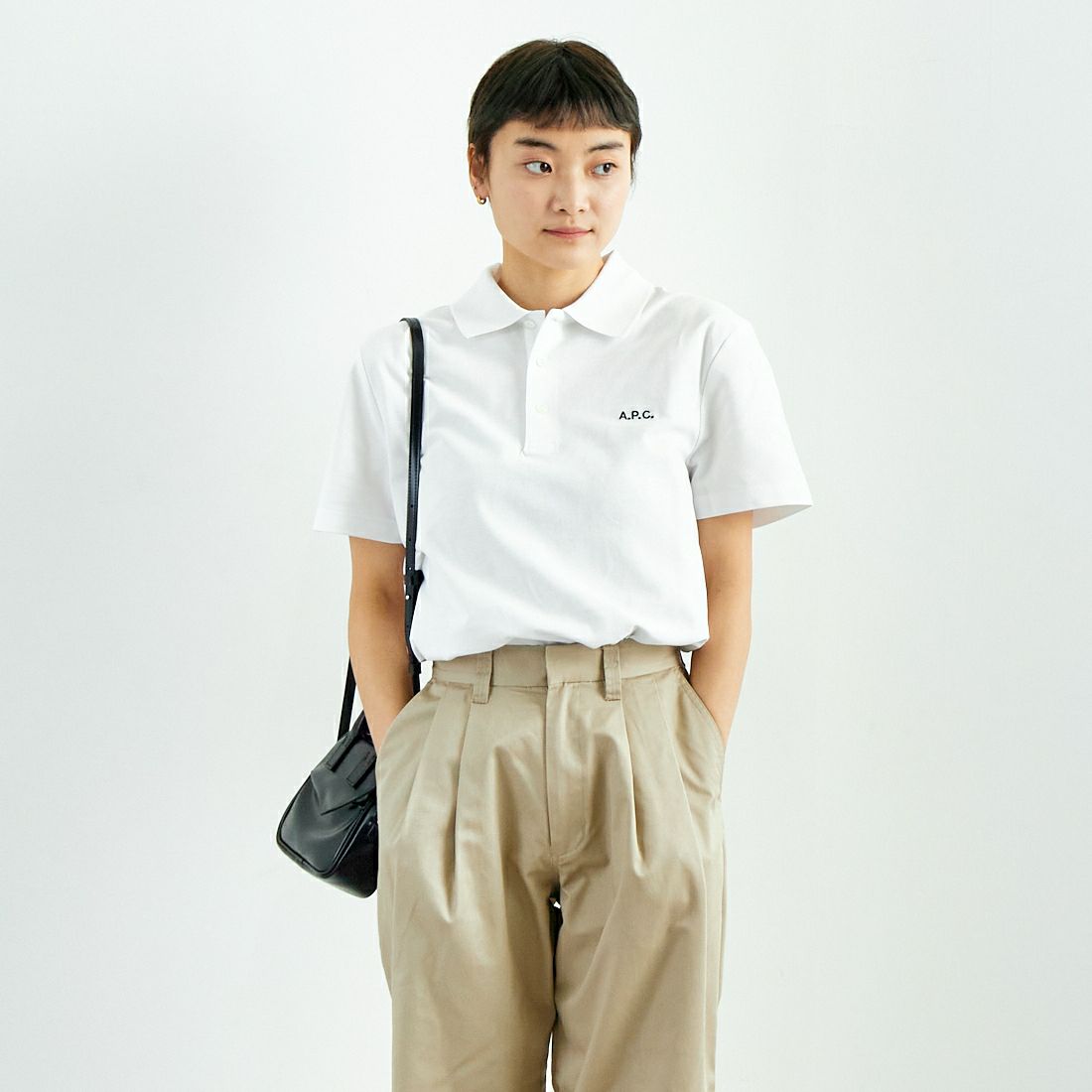 A.P.C. [アー・ペー・セー] スタンダードポロシャツ [POLO-STANDARD] 90 BLANC &&モデル身長：160cm 着用サイズ：XS&&