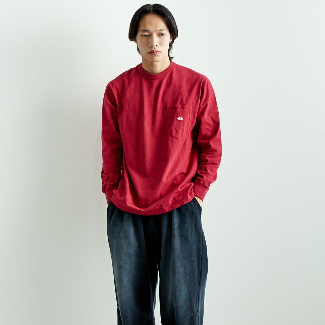 THE NORTH FACE PURPLE LABEL [ザ ノースフェイス パープルレーベル] 7oz ロングスリーブTシャツ [N25SI101] CO CR/OW &&モデル身長：179cm 着用サイズ：M&&