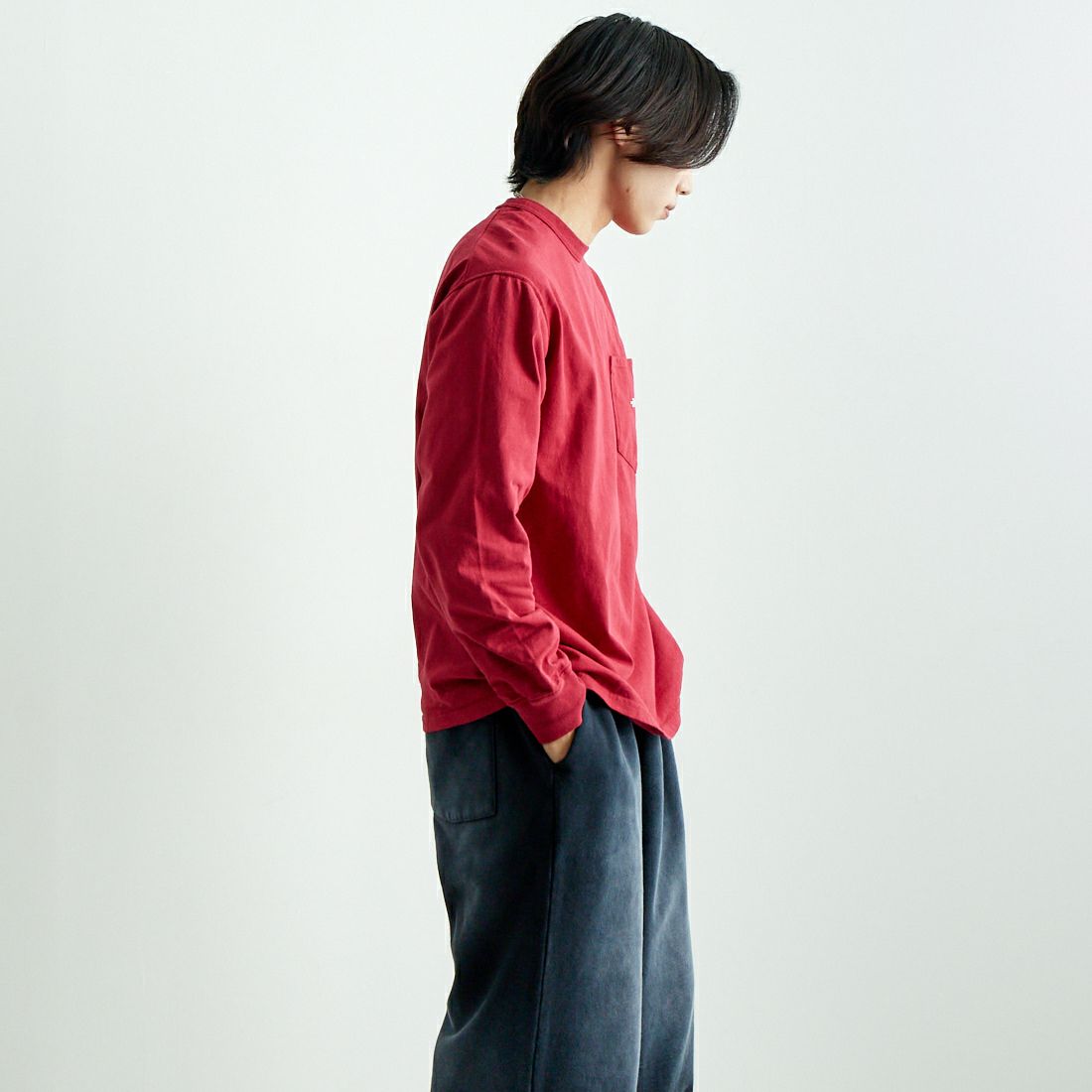 THE NORTH FACE PURPLE LABEL [ザ ノースフェイス パープルレーベル] 7oz ロングスリーブTシャツ [N25SI101] CO CR/OW &&モデル身長：179cm 着用サイズ：M&&