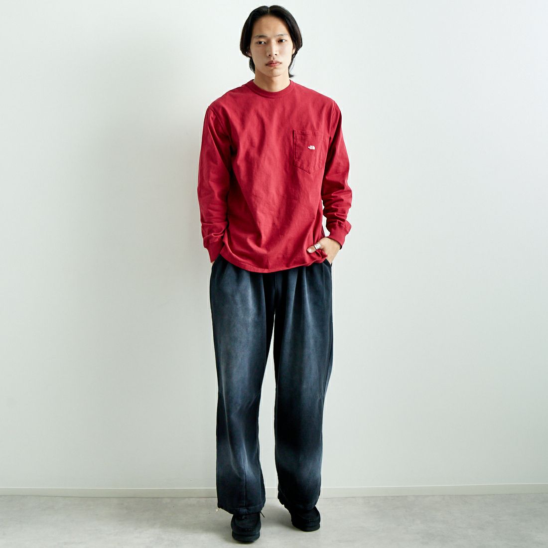 THE NORTH FACE PURPLE LABEL [ザ ノースフェイス パープルレーベル] 7oz ロングスリーブTシャツ [N25SI101] CO CR/OW &&モデル身長：179cm 着用サイズ：M&&