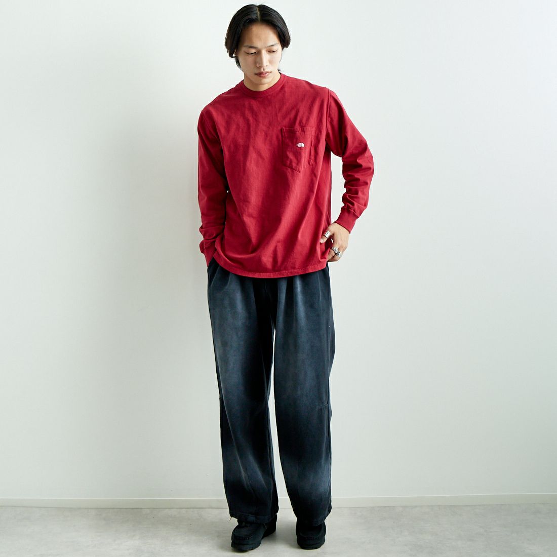 THE NORTH FACE PURPLE LABEL [ザ ノースフェイス パープルレーベル] 7oz ロングスリーブTシャツ [N25SI101] CO CR/OW &&モデル身長：179cm 着用サイズ：M&&