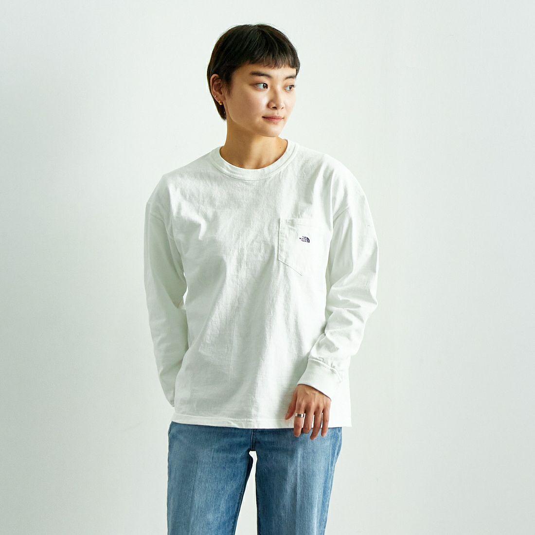 THE NORTH FACE PURPLE LABEL [ザ ノースフェイス パープルレーベル] 7oz ロングスリーブTシャツ [N25SI101] OP OW/PP &&モデル身長：160cm 着用サイズ：WM&&