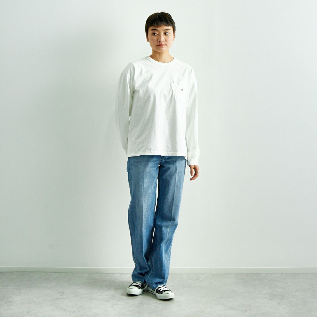 THE NORTH FACE PURPLE LABEL [ザ ノースフェイス パープルレーベル] 7oz ロングスリーブTシャツ [N25SI101] OP OW/PP &&モデル身長：160cm 着用サイズ：WM&&