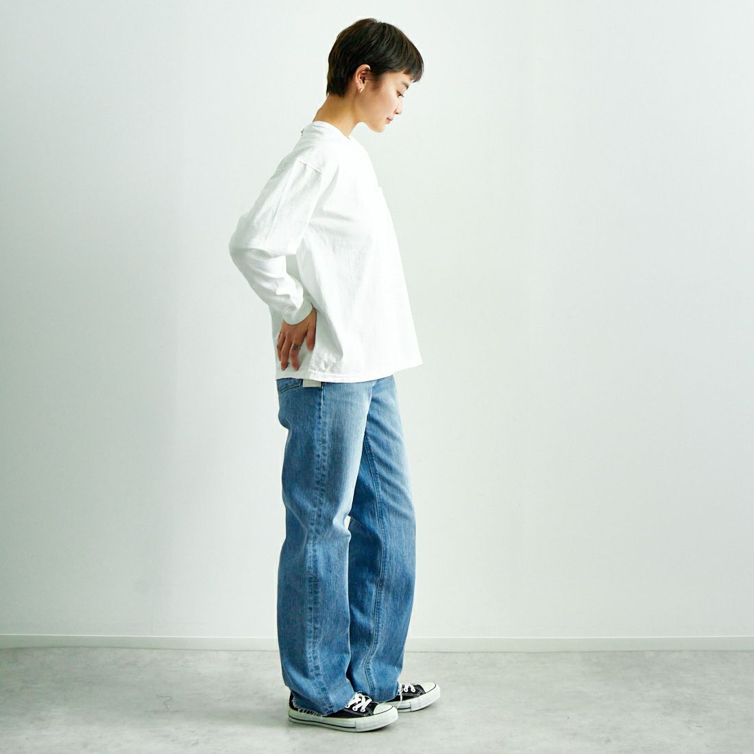 THE NORTH FACE PURPLE LABEL [ザ ノースフェイス パープルレーベル] 7oz ロングスリーブTシャツ [N25SI101] OP OW/PP &&モデル身長：160cm 着用サイズ：WM&&