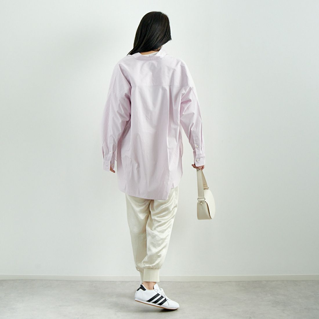 MICA&DEAL [マイカアンドディール] ストライプオーバーシャツ [0125101020] PINK &&モデル身長：167cm 着用サイズ：F&&
