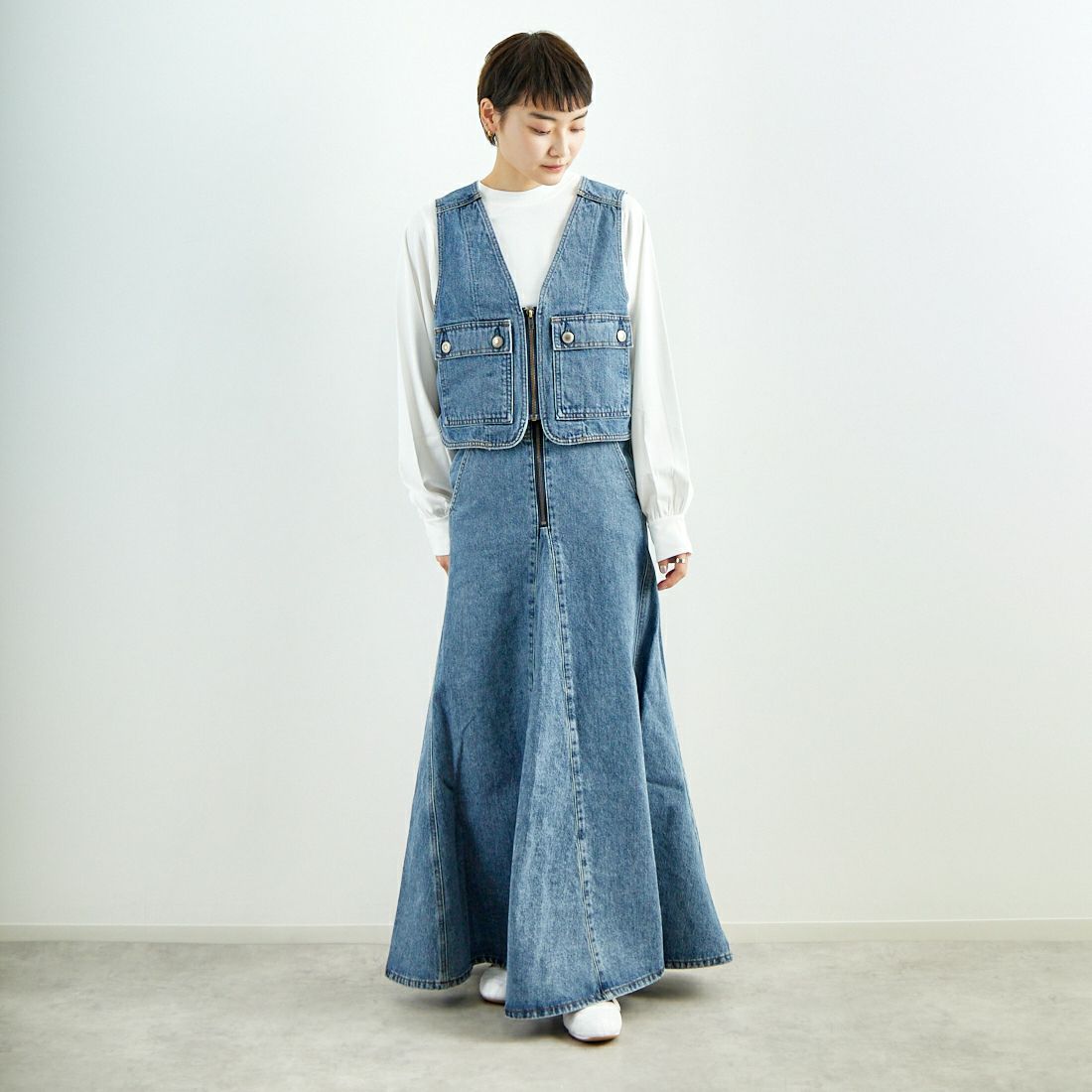 SOMETHING [サムシング] マーメイドデニムスカート [SA1604] 94 L.BLUE &&モデル身長：160cm 着用サイズ：S&&