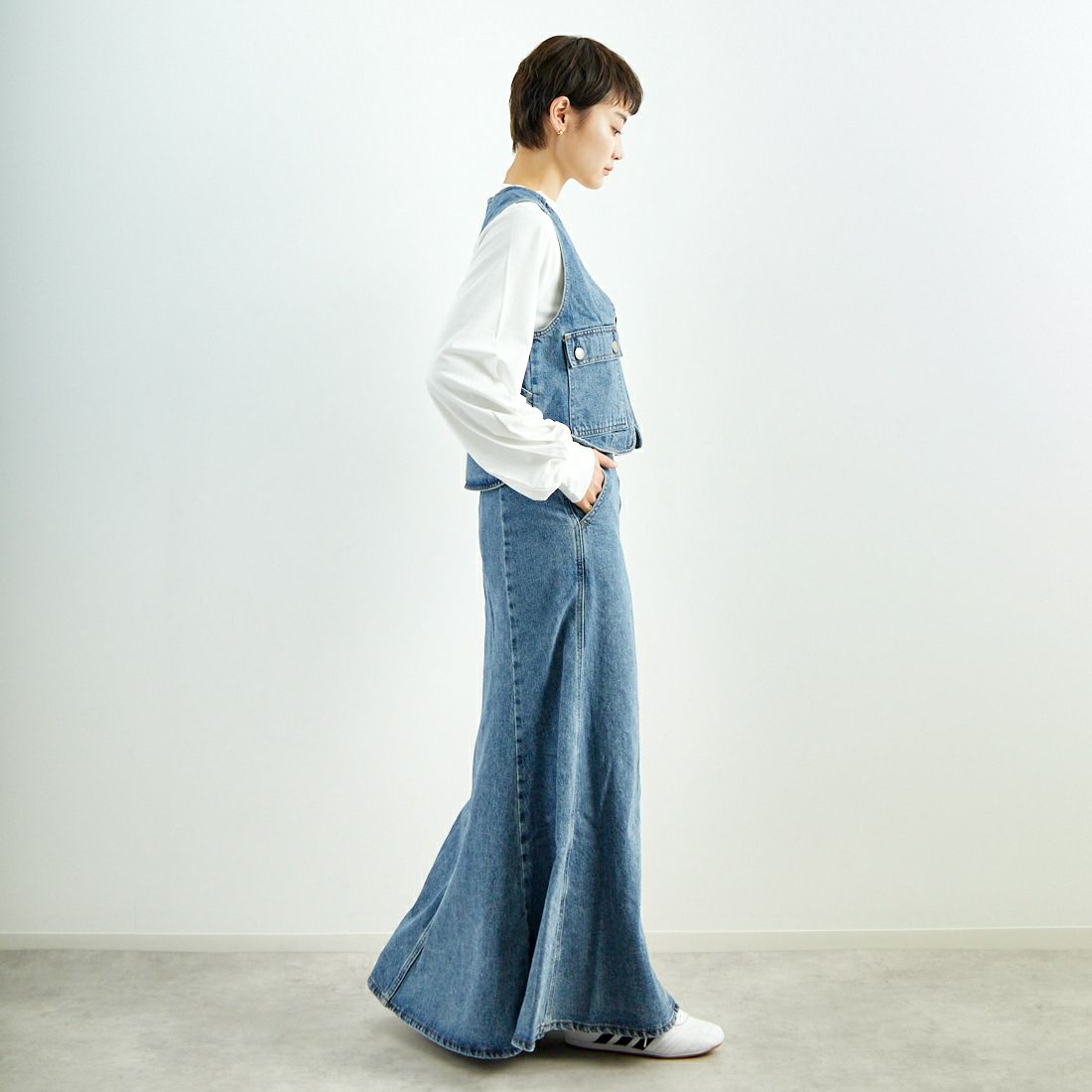 SOMETHING [サムシング] フィッシャーマンベスト [SAT004] 94 L.BLUE &&モデル身長：160cm 着用サイズ：S&&