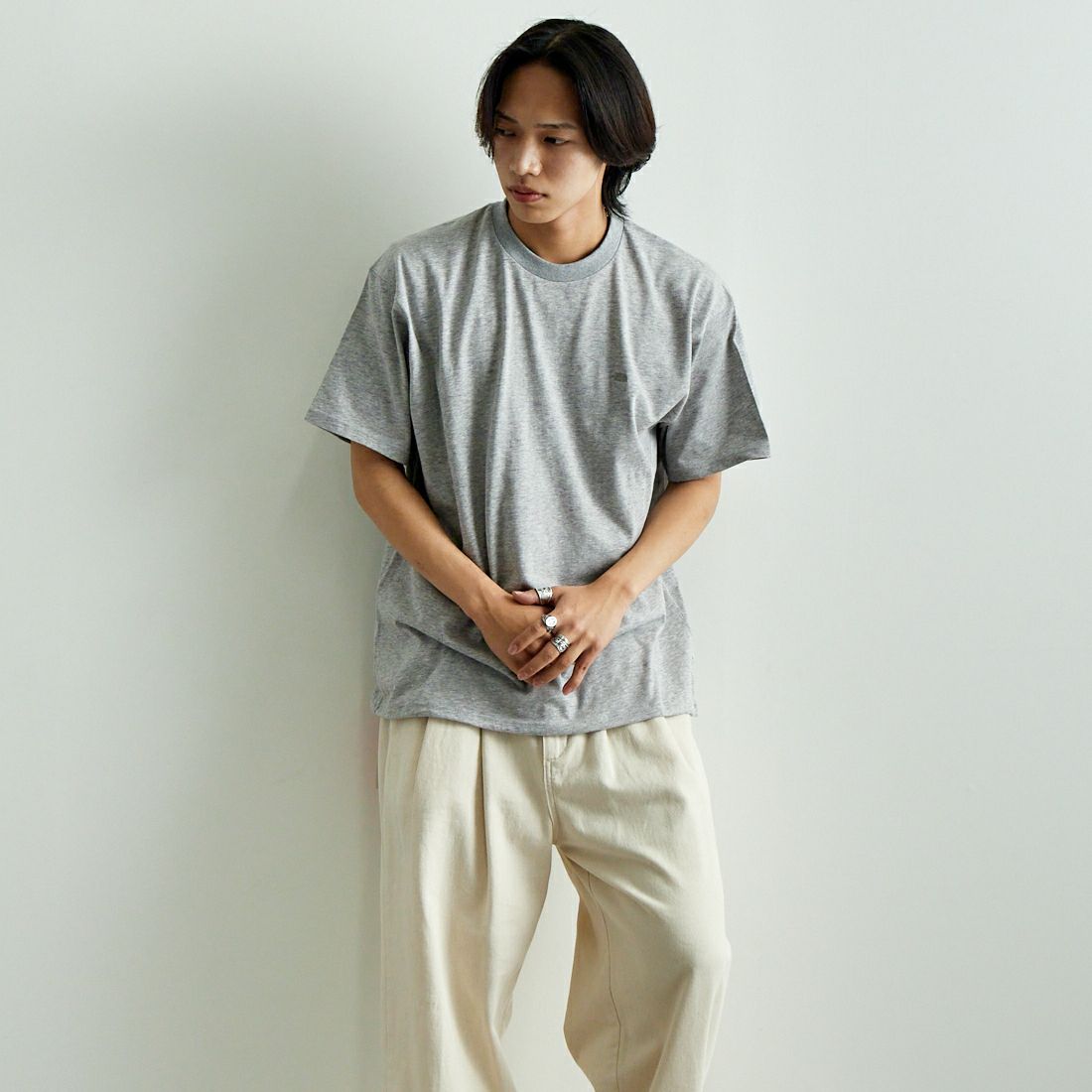 THE NORTH FACE PURPLE LABEL [ザ ノースフェイス パープルレーベル] ショートスリーブフィールドTシャツ [N25SH089] Z MX GRAY &&モデル身長：179cm 着用サイズ：L&&