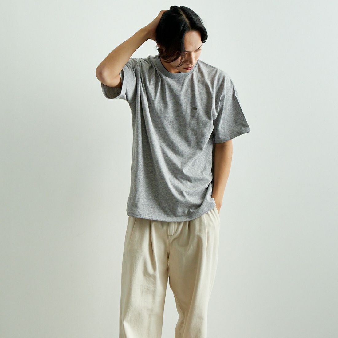 THE NORTH FACE PURPLE LABEL [ザ ノースフェイス パープルレーベル] ショートスリーブフィールドTシャツ [N25SH089] Z MX GRAY &&モデル身長：179cm 着用サイズ：L&&