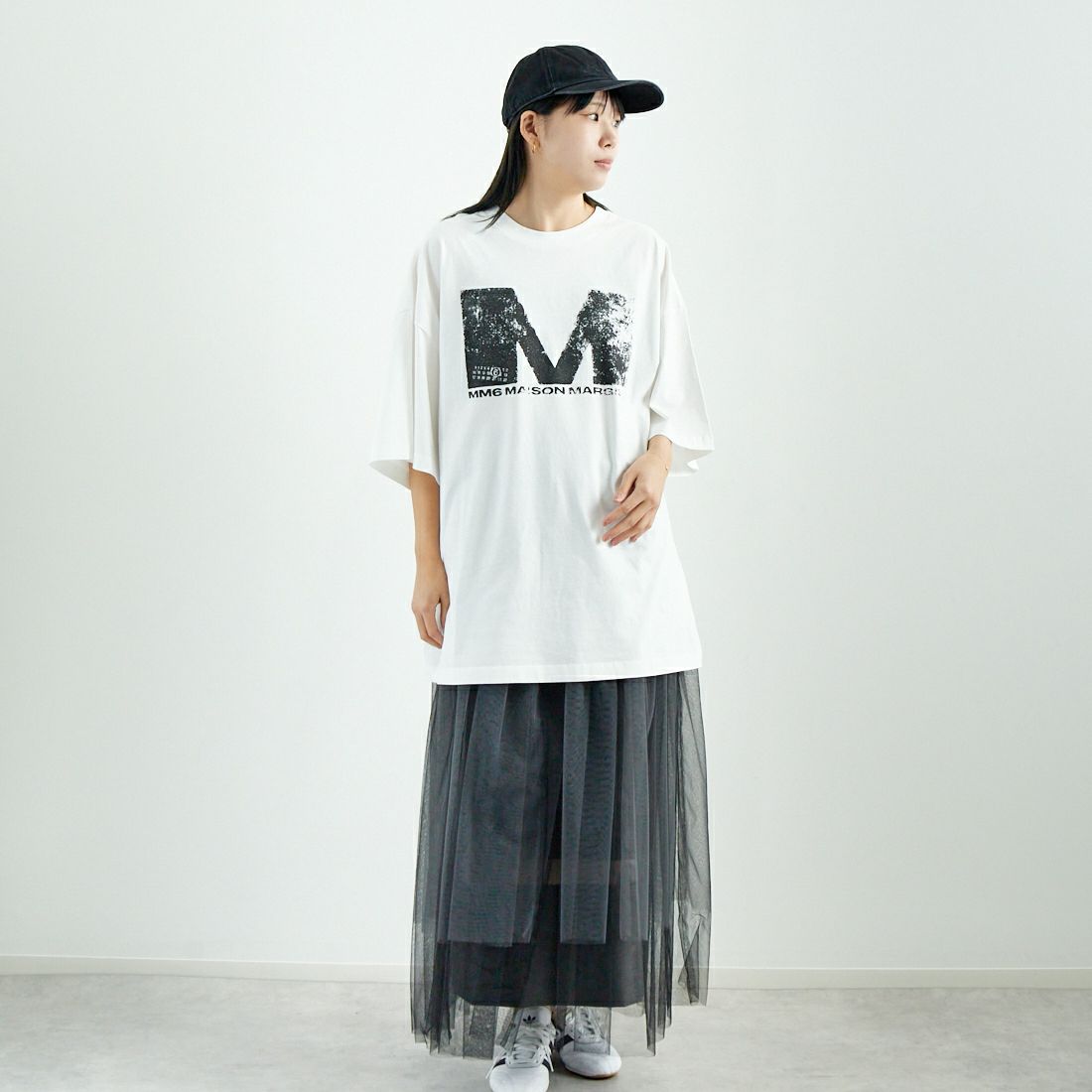 MM6 Maison Margiela [エムエムシックス メゾン マルジェラ] オーバーサイズTシャツ [S52GC0342-S24312] 101 OFF WH &&モデル身長：167cm 着用サイズ：S&&