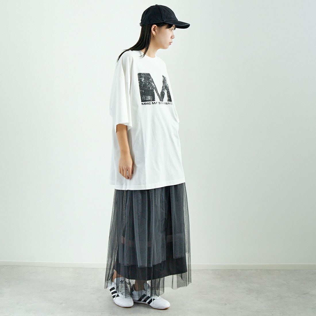 MM6 Maison Margiela [エムエムシックス メゾン マルジェラ] オーバーサイズTシャツ [S52GC0342-S24312] 101 OFF WH &&モデル身長：167cm 着用サイズ：S&&