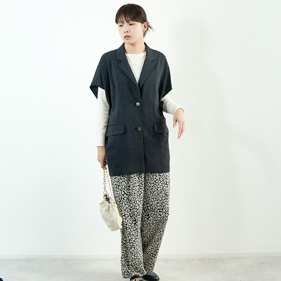 Jf Ready Made [ジェイエフレディメイド] ドット柄イージーパンツ [51286547] ﾌﾞﾗｯｸﾚｵﾊﾟｰ &&モデル身長：167cm 着用サイズ：M&&