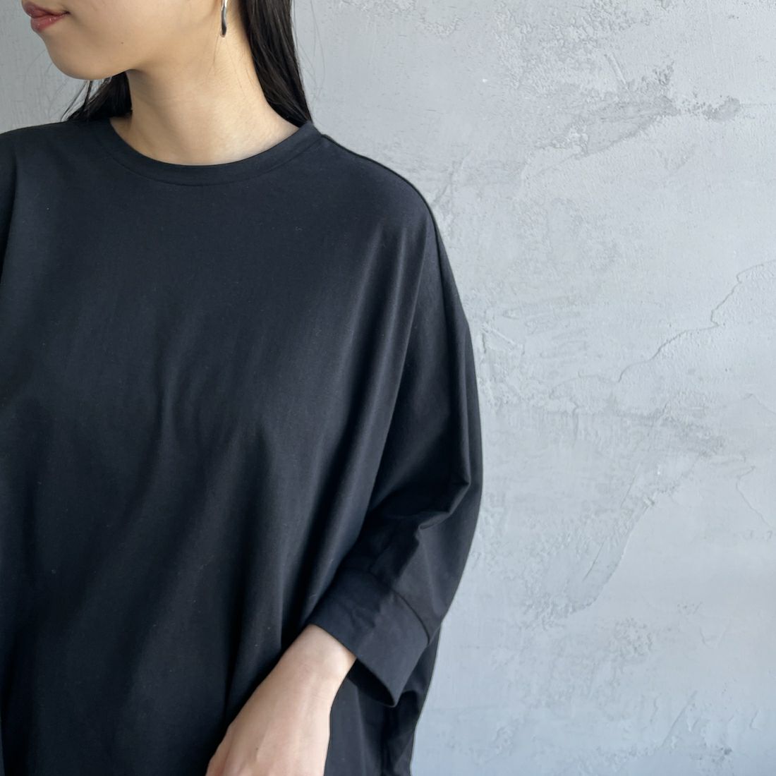 mizuiro ind [ミズイロインド] 別注 ワイドシルエット コクーンTシャツ [50041-JF] BLACK