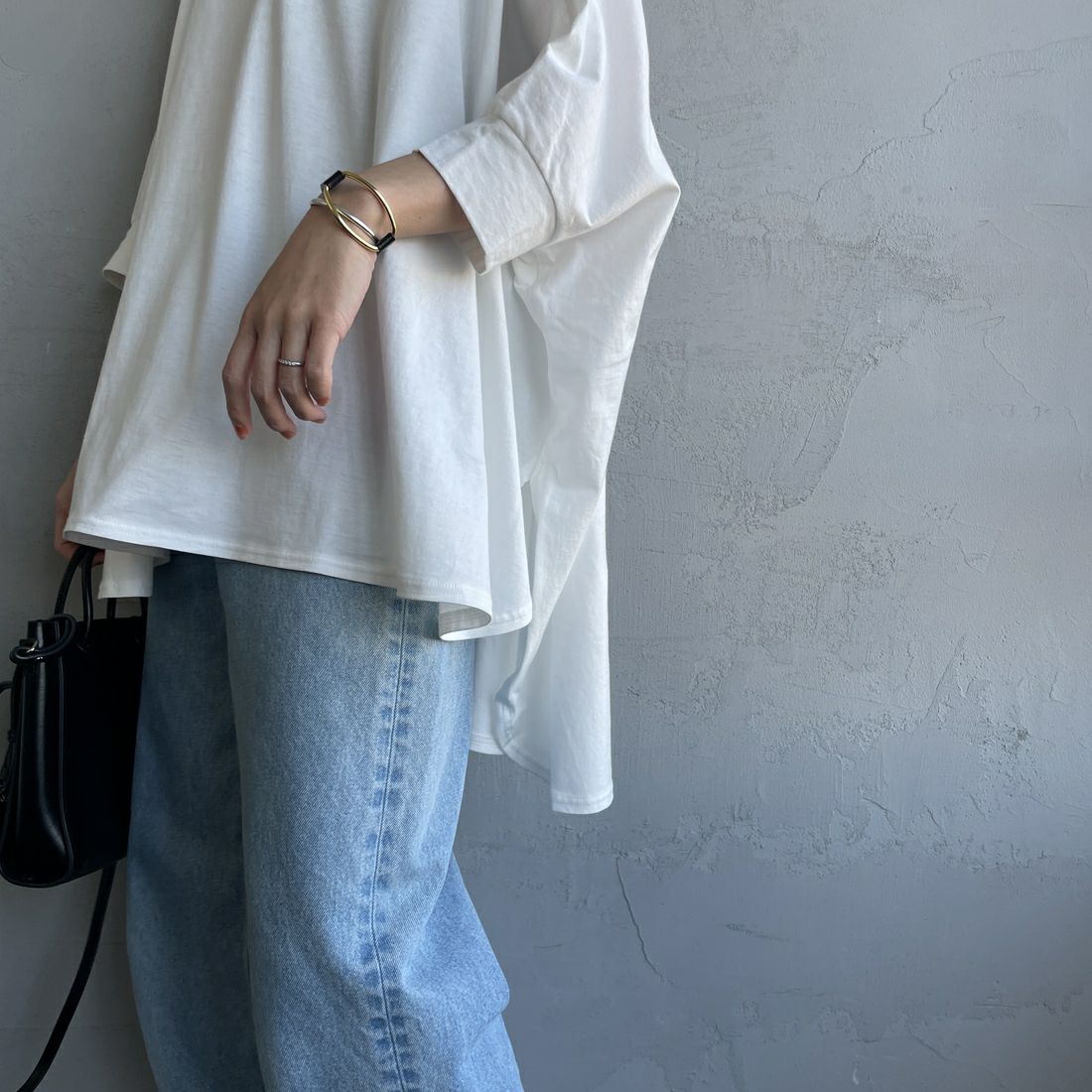 mizuiro ind [ミズイロインド] 別注 ワイドシルエット コクーンTシャツ [50041-JF] OFF WHITE