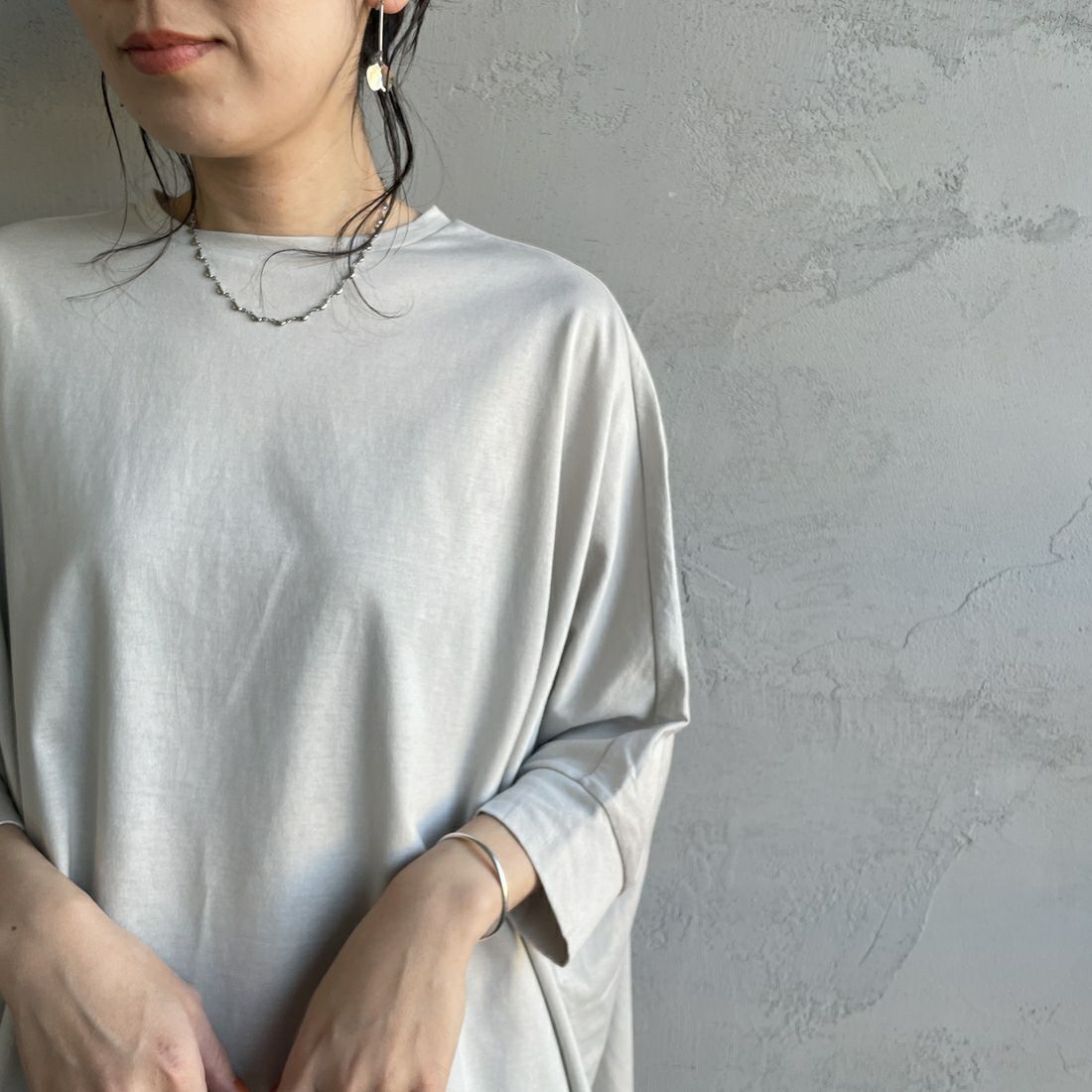 mizuiro ind [ミズイロインド] 別注 ワイドシルエット コクーンTシャツ [50041-JF] GREIGE