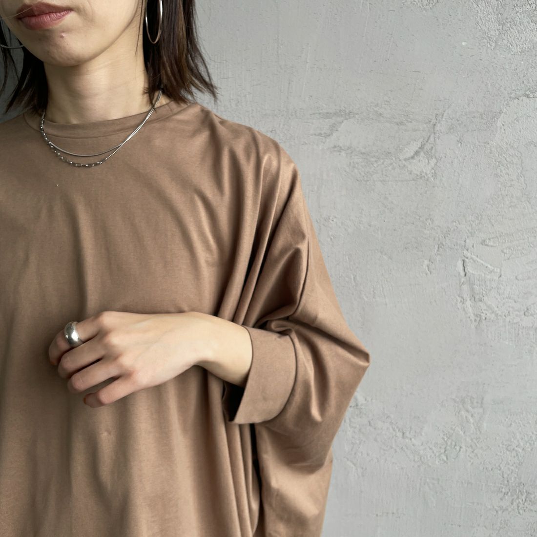 mizuiro ind [ミズイロインド] 別注 ワイドシルエット コクーンTシャツ [50041-JF] CAMEL
