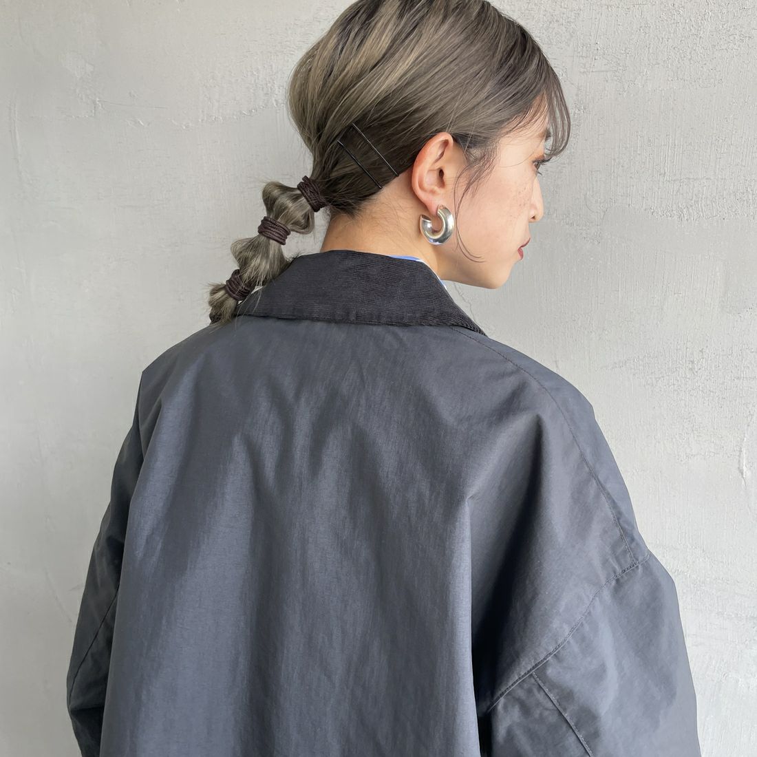 DANTON [ダントン] ナイロンショートジャケット [DT-A0645NTF] CHARCOAL &&モデル身長：150cm 着用サイズ：38&&
