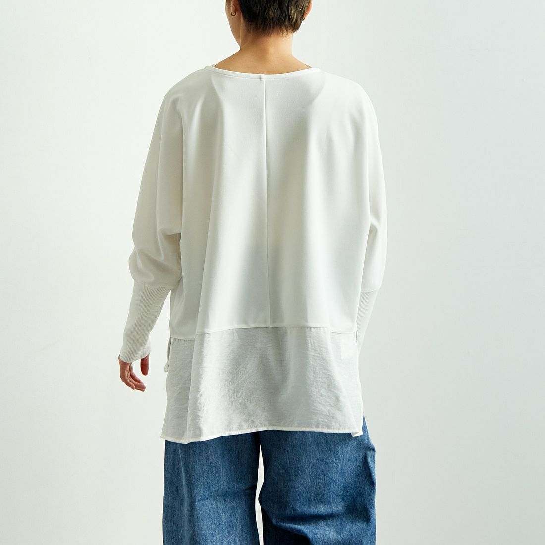 DIGNITE COLLIER [ディニテコリエ] ドルマンジョーゼット ドッキングプルオーバー [80990223] 030 ﾎﾜｲﾄ &&モデル身長：160cm 着用サイズ：F&&