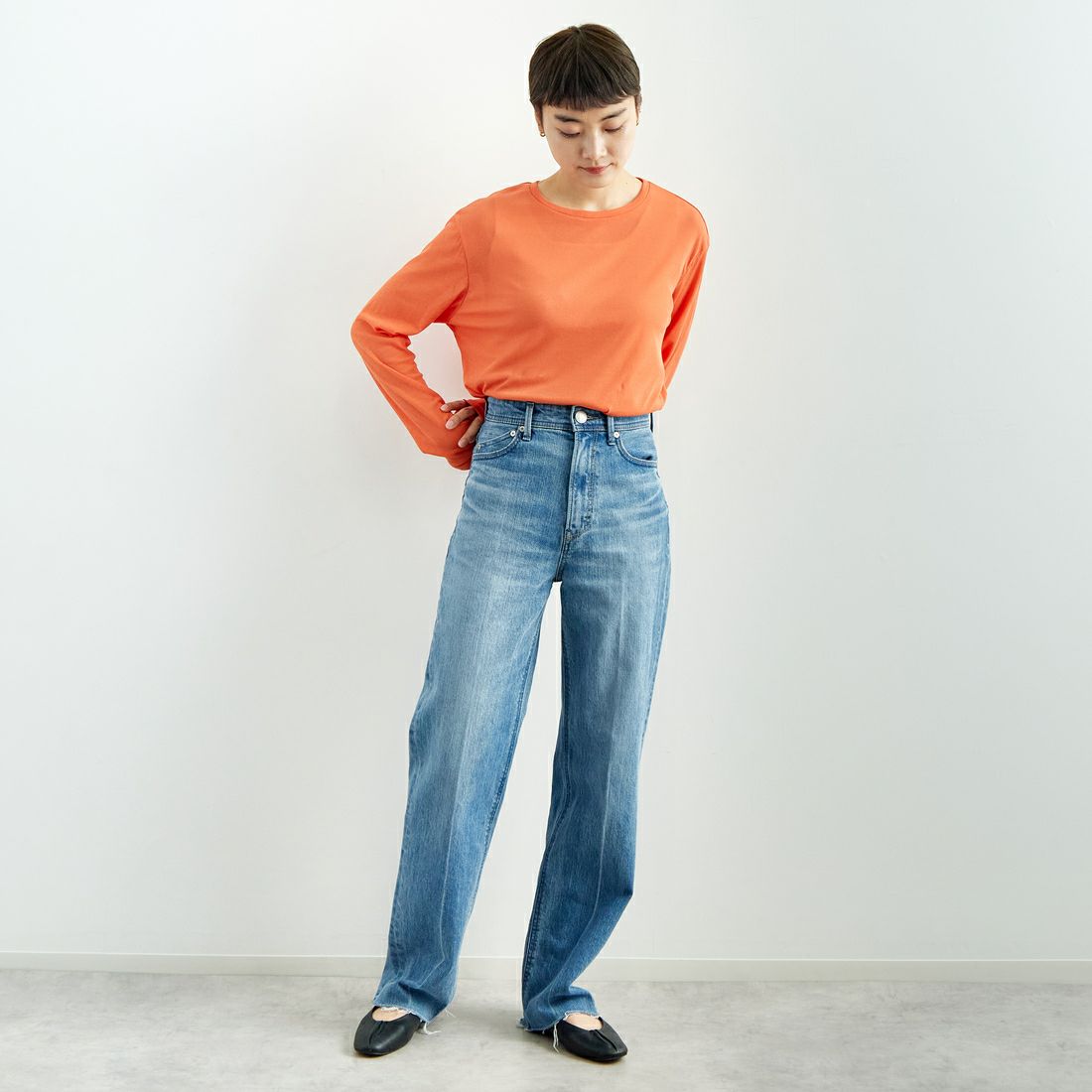 Jeans Factory Clothes [ジーンズファクトリークローズ] インナーシアーTシャツ [21254063] 020 ｵﾚﾝｼﾞ &&モデル身長：160cm 着用サイズ：F&&