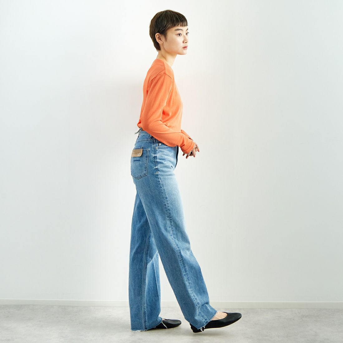 Jeans Factory Clothes [ジーンズファクトリークローズ] インナーシアーTシャツ [21254063] 020 ｵﾚﾝｼﾞ &&モデル身長：160cm 着用サイズ：F&&