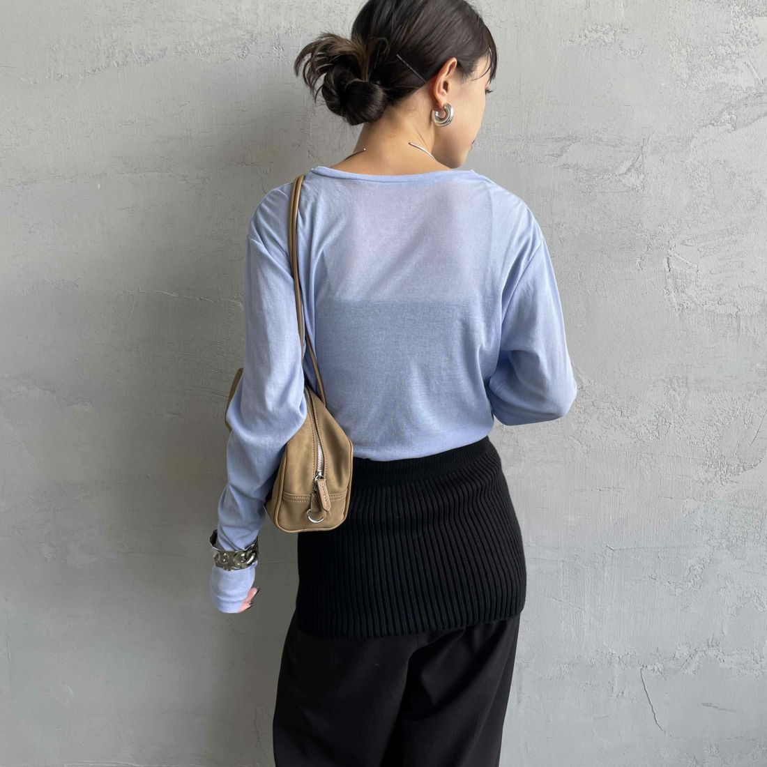 Jeans Factory Clothes [ジーンズファクトリークローズ] インナーシアーTシャツ [21254063] ﾗｲﾄﾌﾞﾙｰ &&モデル身長：150cm 着用サイズ：F&&