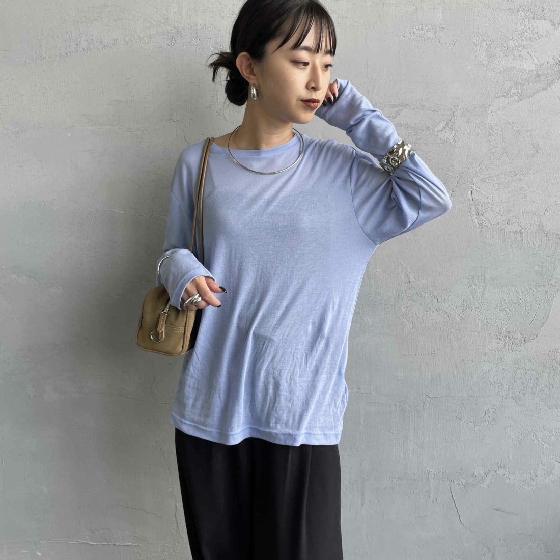 Jeans Factory Clothes [ジーンズファクトリークローズ] インナーシアーTシャツ [21254063] ﾗｲﾄﾌﾞﾙｰ &&モデル身長：150cm 着用サイズ：F&&