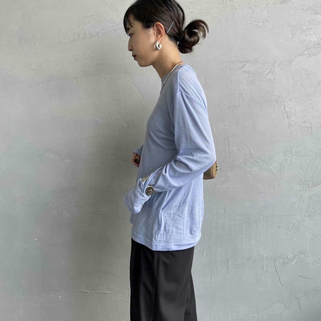 Jeans Factory Clothes [ジーンズファクトリークローズ] インナーシアーTシャツ [21254063] ﾗｲﾄﾌﾞﾙｰ &&モデル身長：150cm 着用サイズ：F&&