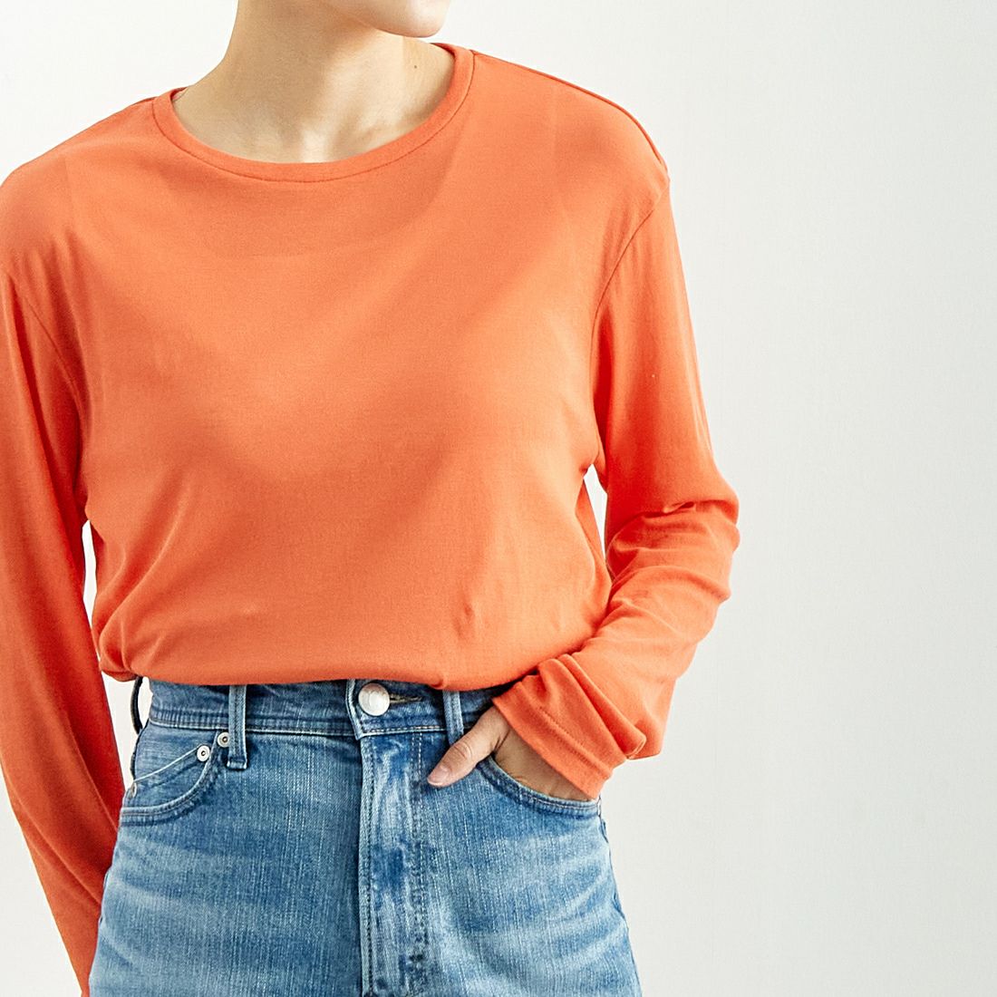 Jeans Factory Clothes [ジーンズファクトリークローズ] インナーシアーTシャツ [21254063] 020 ｵﾚﾝｼﾞ &&モデル身長：160cm 着用サイズ：F&&
