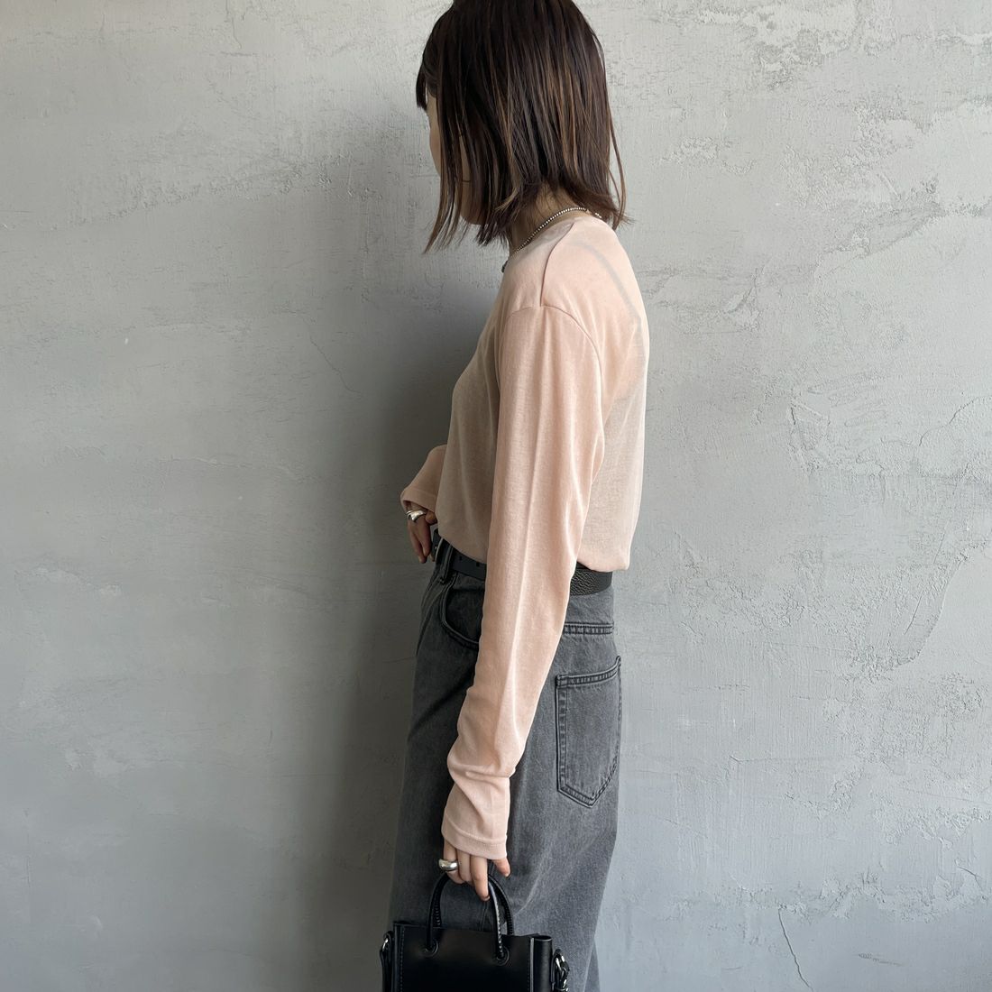 Jeans Factory Clothes [ジーンズファクトリークローズ] インナーシアーTシャツ [21254063] 013 ﾋﾟﾝｸ &&モデル身長：158cm 着用サイズ：F&&