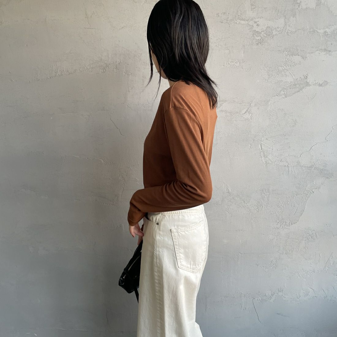 Jeans Factory Clothes [ジーンズファクトリークローズ] インナーシアーTシャツ [21254063] 036 ﾌﾞﾗｳﾝ &&モデル身長：160cm 着用サイズ：F&&