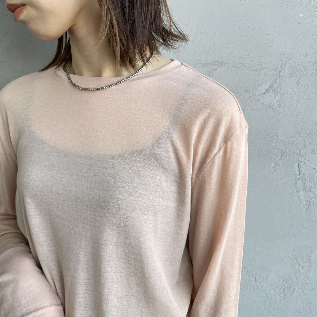 Jeans Factory Clothes [ジーンズファクトリークローズ] インナーシアーTシャツ [21254063] 013 ﾋﾟﾝｸ &&モデル身長：158cm 着用サイズ：F&&