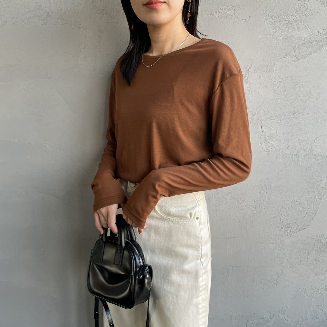 Jeans Factory Clothes [ジーンズファクトリークローズ] インナーシアーTシャツ [21254063] 036 ﾌﾞﾗｳﾝ &&モデル身長：160cm 着用サイズ：F&&