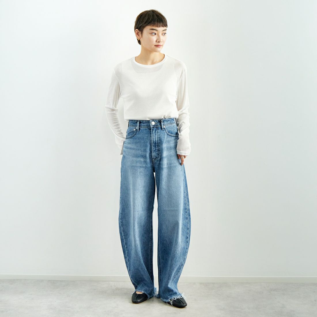Jeans Factory Clothes [ジーンズファクトリークローズ] インナーシアーTシャツ [21254063] 031 ｵﾌ &&モデル身長：160cm 着用サイズ：F&&