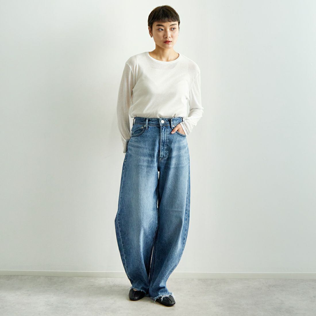 Jeans Factory Clothes [ジーンズファクトリークローズ] インナーシアーTシャツ [21254063] 031 ｵﾌ &&モデル身長：160cm 着用サイズ：F&&