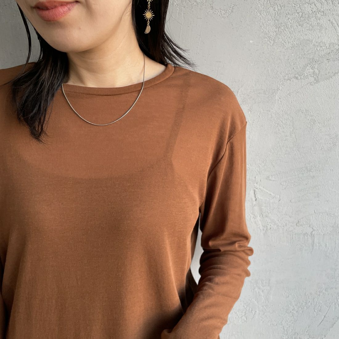 Jeans Factory Clothes [ジーンズファクトリークローズ] インナーシアーTシャツ [21254063] 036 ﾌﾞﾗｳﾝ &&モデル身長：160cm 着用サイズ：F&&
