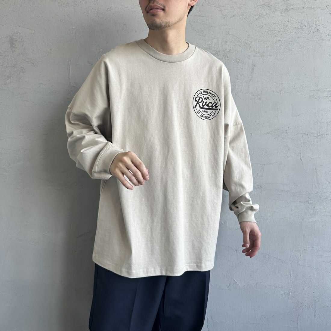 RVCA [ルーカ] クリプトシールド ロングスリーブTシャツ [BF041-152] LGK &&モデル身長：168cm 着用サイズ：L&&