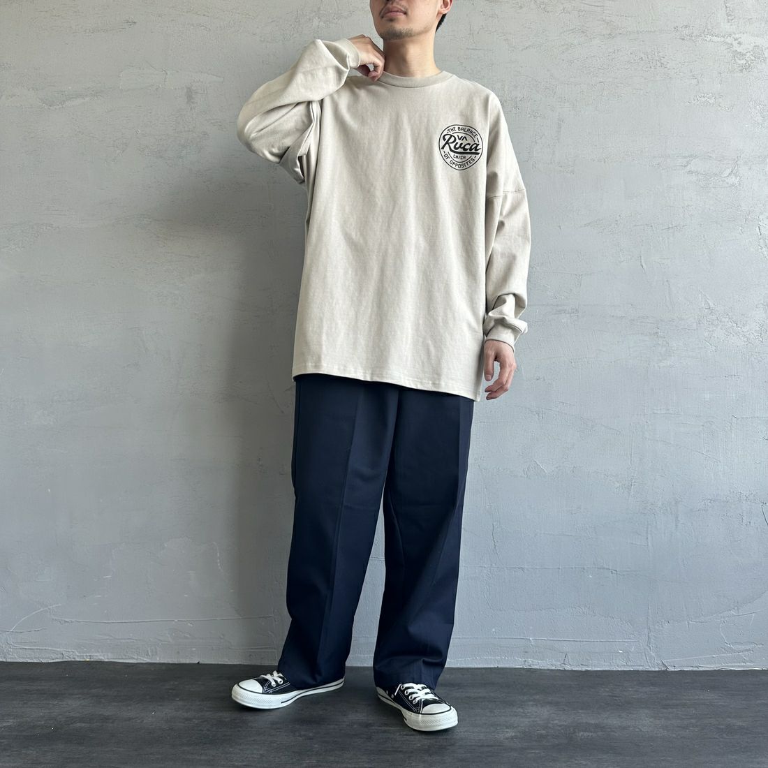 RVCA [ルーカ] クリプトシールド ロングスリーブTシャツ [BF041-152] LGK &&モデル身長：168cm 着用サイズ：L&&