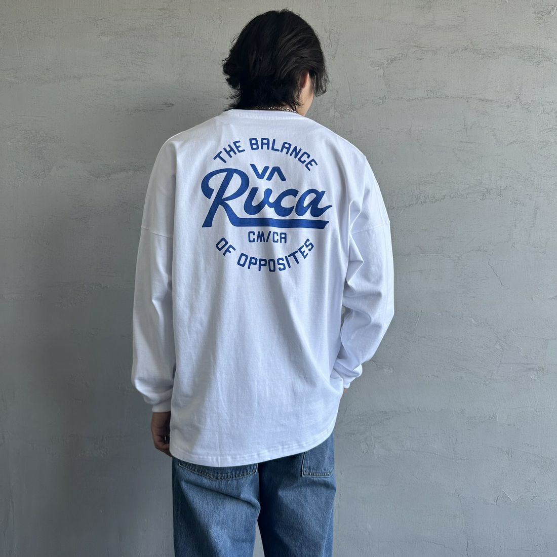 RVCA [ルーカ] クリプトシールド ロングスリーブTシャツ [BF041-152] WHT &&モデル身長：179cm 着用サイズ：M&&