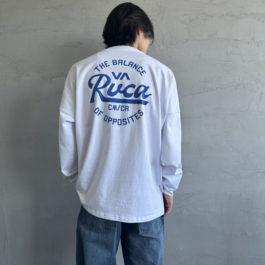 RVCA [ルーカ] クリプトシールド ロングスリーブTシャツ [BF041-152] WHT &&モデル身長：179cm 着用サイズ：L&&