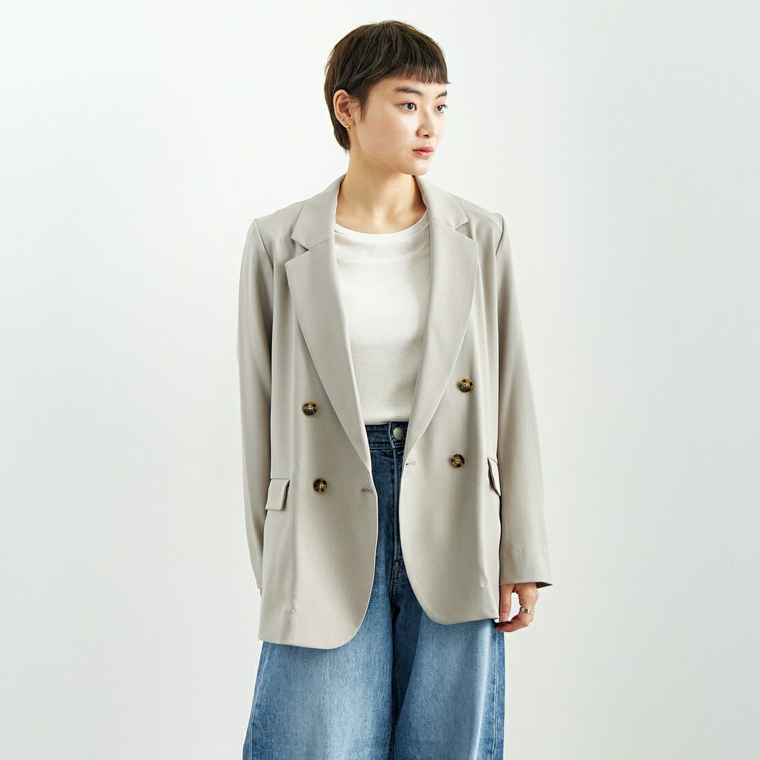 Jeans Factory Clothes [ジーンズファクトリークローズ] ダブルジャケット [8859206-01] 11 ﾗｲﾄｸﾞﾚｰ &&モデル身長：160cm 着用サイズ：F&&