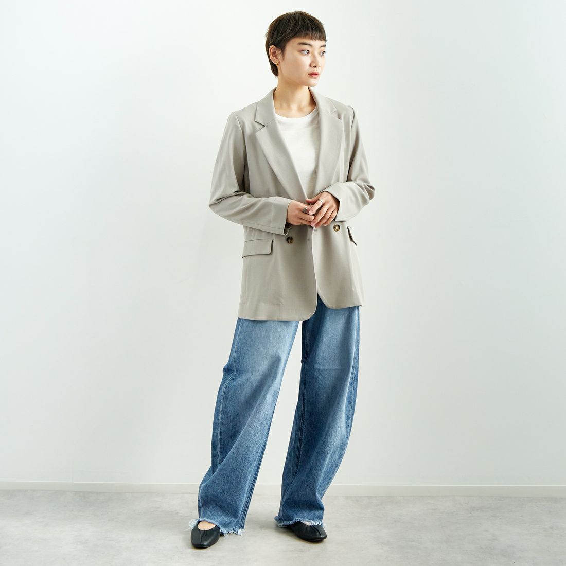 Jeans Factory Clothes [ジーンズファクトリークローズ] ダブルジャケット [8859206-01] 11 ﾗｲﾄｸﾞﾚｰ &&モデル身長：160cm 着用サイズ：F&&