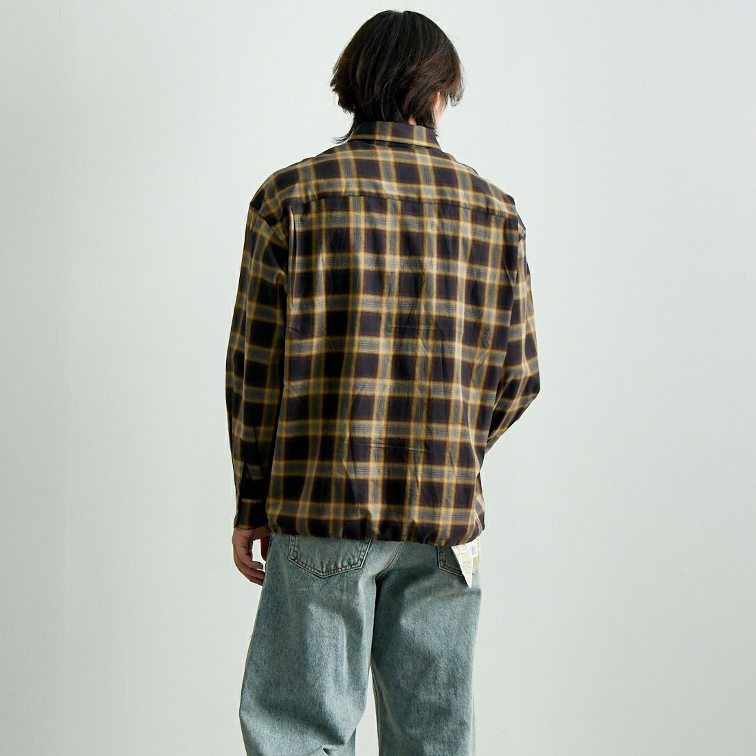 SLICK [スリック] オンブレチェックドローストリングシャツ [5155914] 700 BLACK&&モデル身長：179cm 着用サイズ：1&&