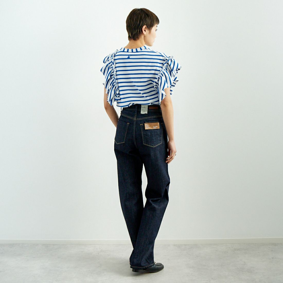 RhodolirioN [ロドリリオン] スワローアシンメトリック フリルスリーブトップス [QT1071] STRIPE &&モデル身長：160cm 着用サイズ：0&&