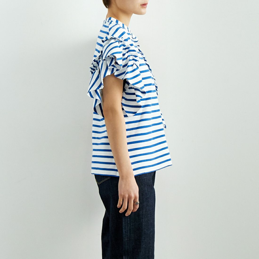 RhodolirioN [ロドリリオン] スワローアシンメトリック フリルスリーブトップス [QT1071] STRIPE &&モデル身長：160cm 着用サイズ：0&&