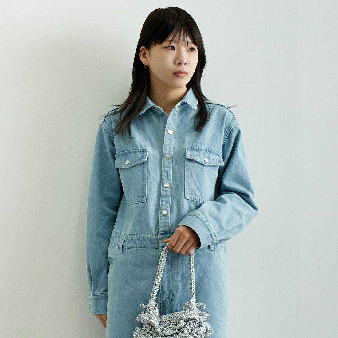 MICA&DEAL [マイカアンドディール] デニムワンピース [0125104024] L/BLUE &&モデル身長：167cm 着用サイズ：F&&