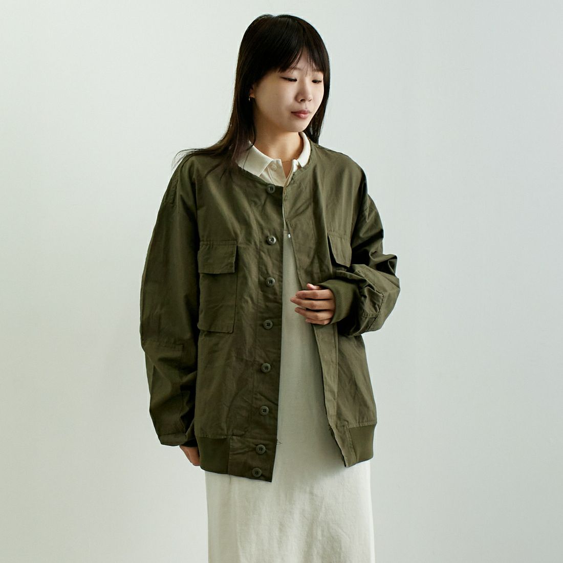 ODDMENT [オッドメント] タクティカルリップストップジャケット [TACTICAL-RIPSTOP-JKT] OLIVE &&モデル身長：167cm 着用サイズ：ONE SIZE&&