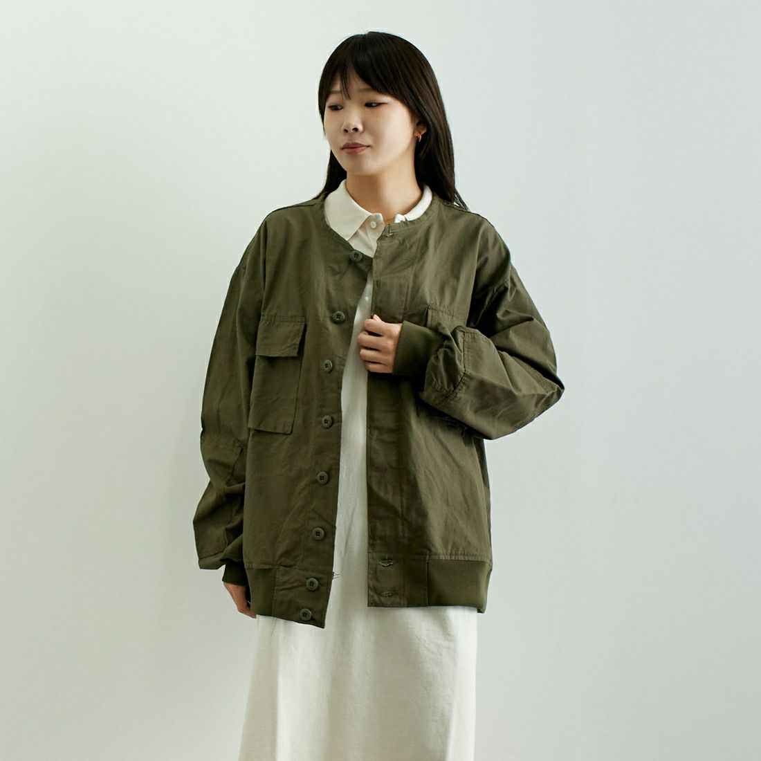 ODDMENT [オッドメント] タクティカルリップストップジャケット [TACTICAL-RIPSTOP-JKT] OLIVE &&モデル身長：167cm 着用サイズ：ONE SIZE&&