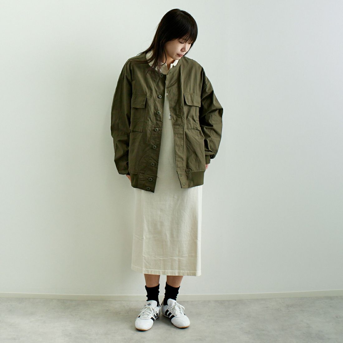 ODDMENT [オッドメント] タクティカルリップストップジャケット [TACTICAL-RIPSTOP-JKT] OLIVE &&モデル身長：167cm 着用サイズ：ONE SIZE&&