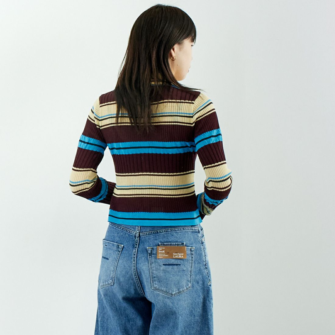 MAISON SPECIAL [メゾンスペシャル] マルチボーダーカーディガン [21251365703] BRN &&モデル身長：167cm 着用サイズ：F&&