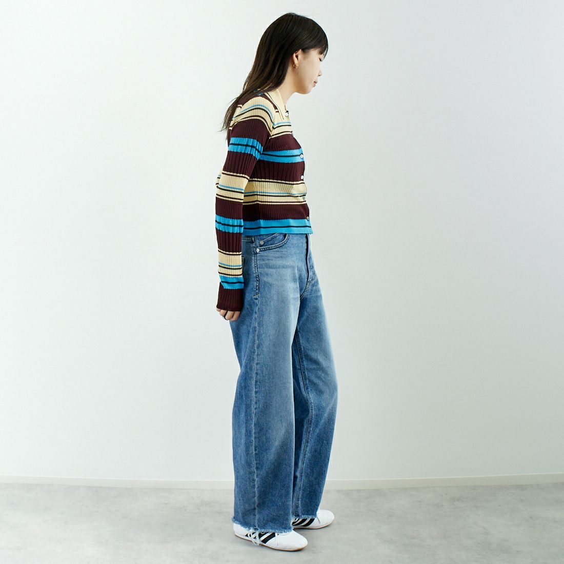 MAISON SPECIAL [メゾンスペシャル] マルチボーダーカーディガン [21251365703] BRN &&モデル身長：167cm 着用サイズ：F&&